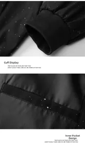 Detail of ribbed cuffs and inner pocket on black glitter baseball jacket fabric