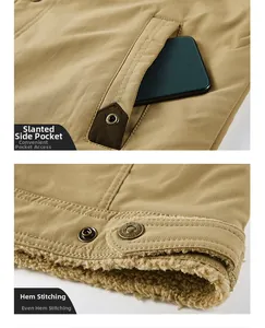 Détails de veste homme kaki avec doublure en polaire et boutons métalliques mode