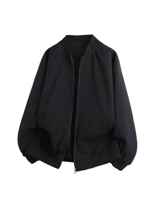 Men Casual Stand Collar Bomber Jacket Zipper Solid Color Baseball Coat Windbreaker Loose Outerwear Spring Autumn Top