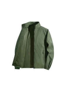 Men's army green stand collar windbreaker jacket with breathable black mesh lining