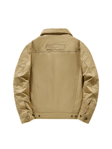 Veste d'hiver kaki pour homme avec col en laine d'agneau et patch mode au dos