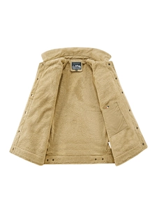 Veste d'hiver kaki pour hommes avec doublure en polaire sherpa et boutons-pression
