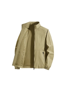 Men's lightweight khaki standing collar windbreaker with breathable mesh lining for outdoor