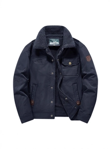 Veste d'hiver pour hommes en bleu marine avec doublure polaire et style cargo classique