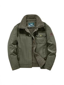 Veste d'hiver homme vert armée doublée en polaire sherpa avec broderies de style outdoor