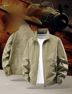 Outdoor men's stand collar tactical jacket with zipper pockets in olive green color