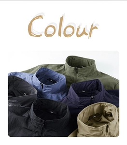 Detail of outdoor windbreaker jackets showing breathable mesh lining and color options