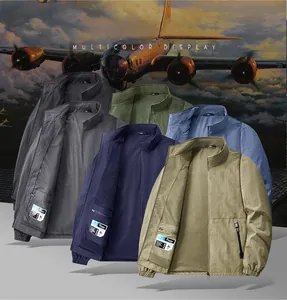 Multicolor display of lightweight men's stand collar outdoor jackets in five diverse shades