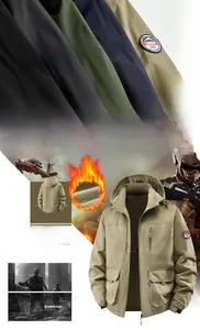 Detailed view of the multi-color fleece-lined outdoor hooded tactical jackets for men