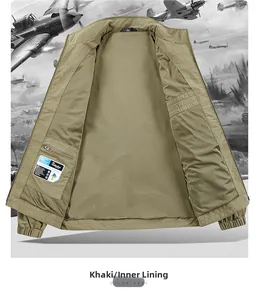 Detail view of khaki jacket featuring breathable mesh lining and zippered inner pocket