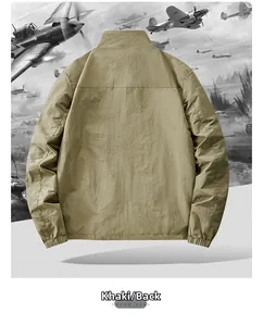 Men's outdoor jacket with stand collar and elastic cuffs shown from the back view