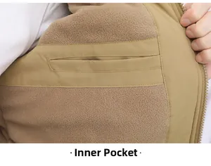 Close-up of winter jacket inner pocket with thick fleece lining and durable windproof fabric