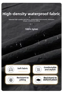 Detailed macro view of 100% nylon waterproof fabric texture on black cargo pants