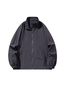 Giacca outdoor da uomo antracite con collo alto, polsini elastici e zip intera scorrevole