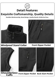 Detail showing windproof stand collar and high-quality nylon zipper of the black outdoor vest
