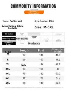 Detailed size chart for men reversible vest featuring measurements from M to 5XL
