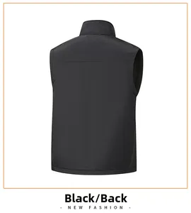 Back view of a men's stand-up collar vest in black windproof fabric