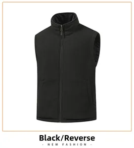 Detailed back view of a black fleece vest with high collar and full zipper closure