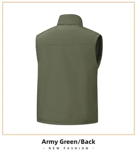 Rear view of outdoor green tactical vest featuring a stand-up collar and waterproof fabric