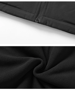 Detail view of smooth nylon zipper, neat stitching and thick black fleece lining texture