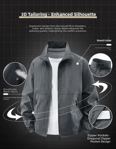 Detail view of men's jacket showing breathable mesh lining and zippered pockets