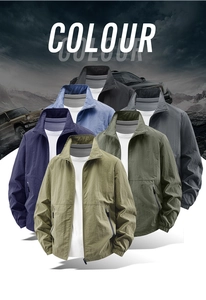 Men's waterproof stand collar jackets in six outdoor colors with zipper pockets