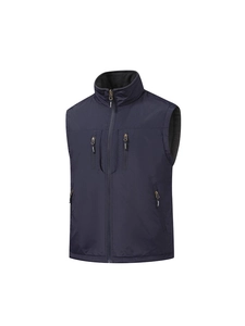 Men's double-sided waterproof outdoor vest with warm fleece lining and multi-pockets