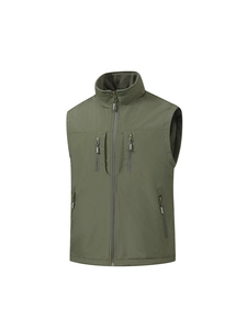 Men's olive green reversible tactical vest with fleece lining and waterproof exterior