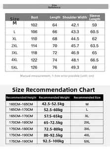 Detailed size chart for men's business casual jacket from M to 5XL with measurements