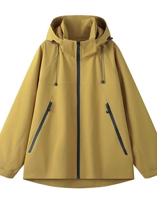 Outdoor color-block waterproof jacket with hood and black zipper for men and women