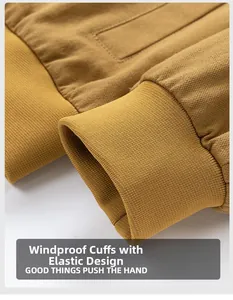 Detailed close-up of khaki jacket windproof ribbed cuffs with elasticated design detail