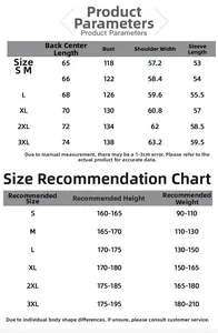 Detailed size chart for casual jacket including bust and length from S to 3XL