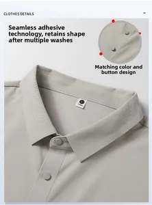 Détail du polo en soie glacée avec col thermocollé sans couture et étiquette