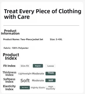 Detailed size chart and material specs for the waterproof mountain jacket with size range S-4XL