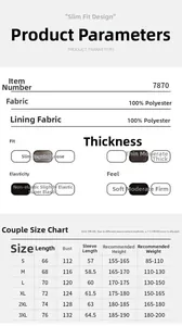 Size guide for 3-in-1 outdoor jacket showing detailed measurements and material specs