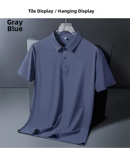 Détail du tissu sans couture bleu-gris et du col polo boutonné de haute qualité