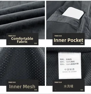 Detail view of water-resistant jacket showing inner pocket and breathable mesh lining