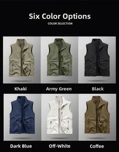 Outdoor fleece utility vest for men showing six different colors with multi-pocket design