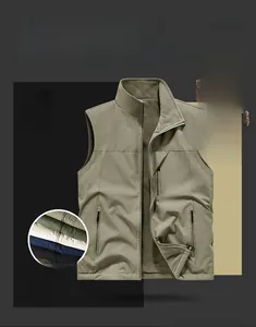 Detail of waterproof fleece-lined cargo vest showing thermal lining and pocket features