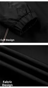 Detail view of elastic cuff design and high-density fabric on a black men's jacket