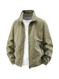 Men's Casual Stand Collar Lightweight Windproof Jacket Waterproof Breathable Thin Outdoor Zip-Up Outerwear Loose Jacket Coat