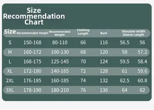 Detailed size chart guide for outdoor hooded jacket showing height and weight recommendations