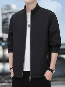Men Business Casual Stand Collar Jacket Fashion Minimalist Windproof Lightweight Zipper Outerwear Long Sleeve Coat For Spring Autumn