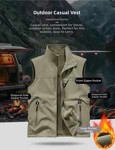 Outdoor fleece vest with multiple functional zipper pockets and windproof fabric