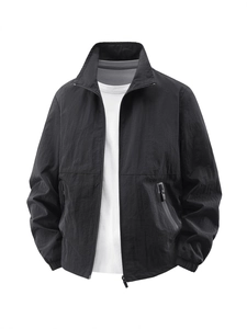 Men's lightweight black spring jacket with stand collar and waterproof fabric