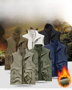 Detail showing various colors and thick thermal fleece lining of men's outdoor utility vest