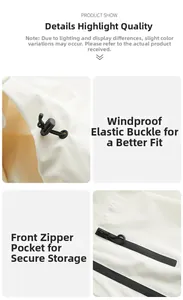 Detail of adjustable windproof elastic drawstring and waterproof zipper pocket on white jacket