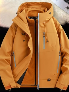 Outdoor 3-in-1 waterproof jacket in ginger yellow with orange fleece inner and blue zippers