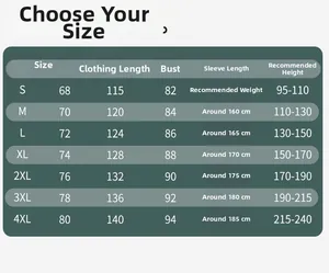Waterproof 3-in-1 outdoor jacket size chart with S-4XL measurements for height and weight