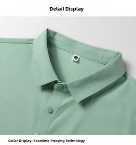 Détail macro du polo vert menthe montrant la technologie sans couture et le tissu en maille